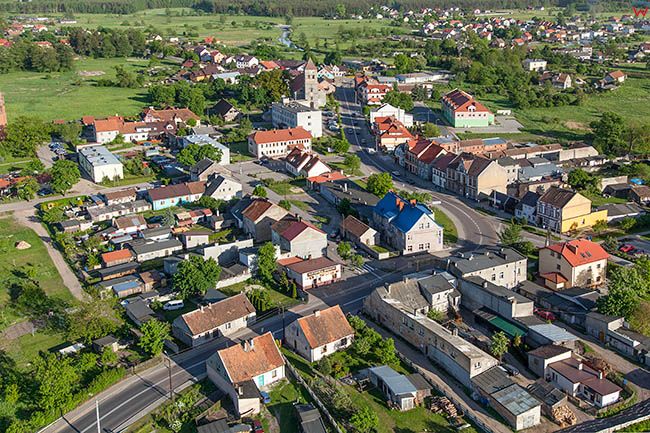 Wielbark, lotnicza panorama miasta EU, Pl, Warm-Maz. Lotnicze.